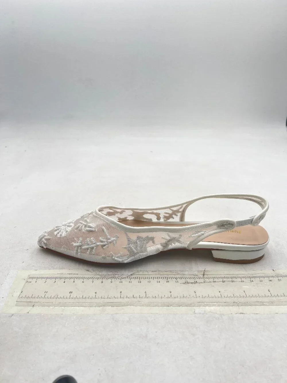 White Women Elegant Pointed Toe Embroidered Mesh Slingback Ballet Flats Shoes